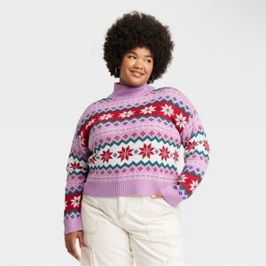 NWT Argyle Women's Graphic Holiday Sweater - Purple/Pink/Red